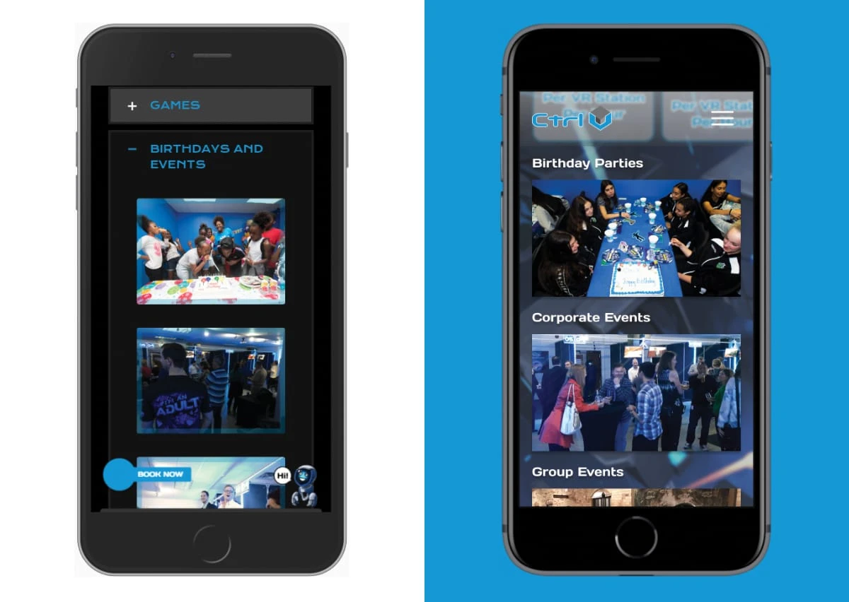 Birthdays and events section before the redesign (left) and after (right), on mobile
